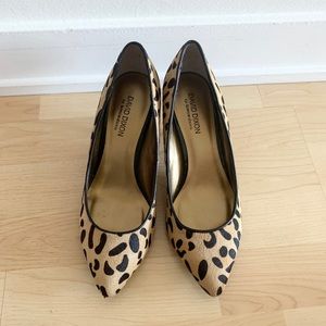 David Dixon Leopard Pony Fur Leather Mid Heel Shoes